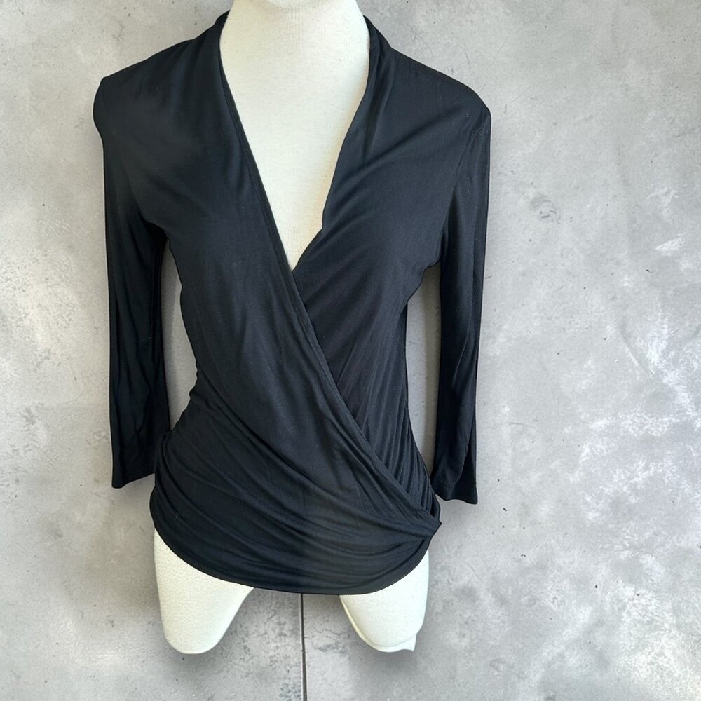 Velvet Black Faux Wrap Top Jersey Knit Size Large